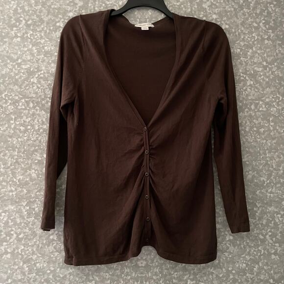 Coldwater Creek Brown Silk Blend Gathered Cardigan Sweater - Size Large (14-16) - Picture 1 of 6